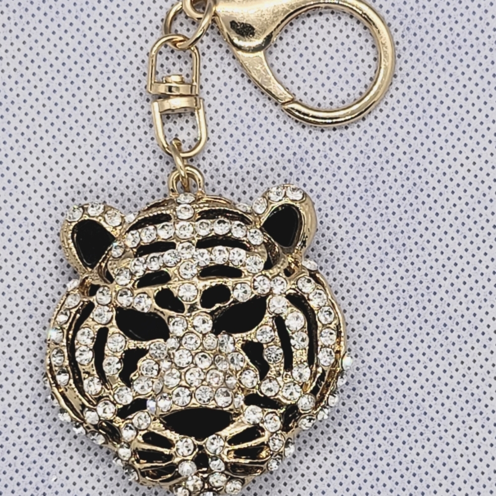 Rhinestone keychain with swivel and clasp.